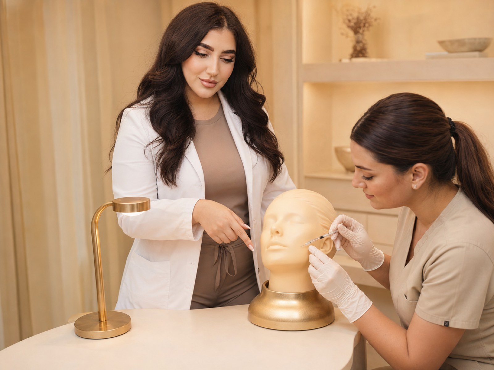 Aveed teaching facial anatomy during a private training session